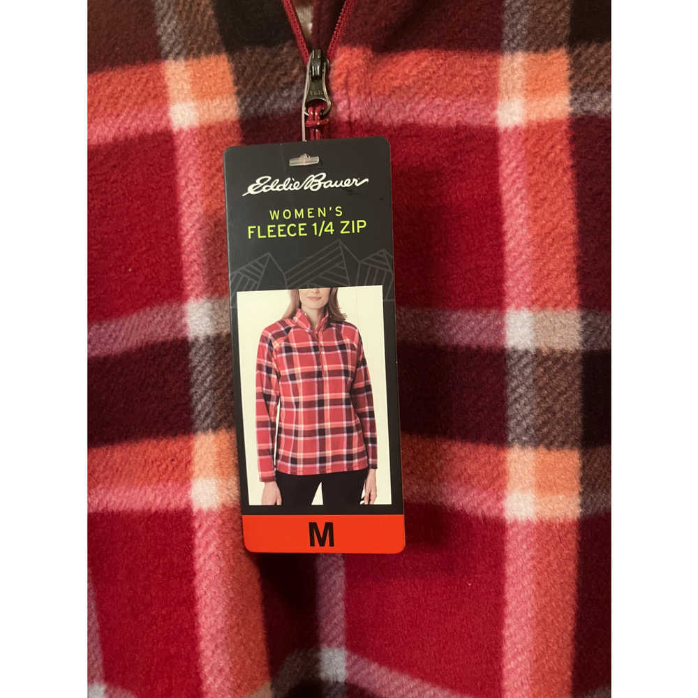 Eddie Bauer Dark Berry Red Plaid Lightweight Fleece 1/4 Zip Size M NEW - Picture 11 of 11